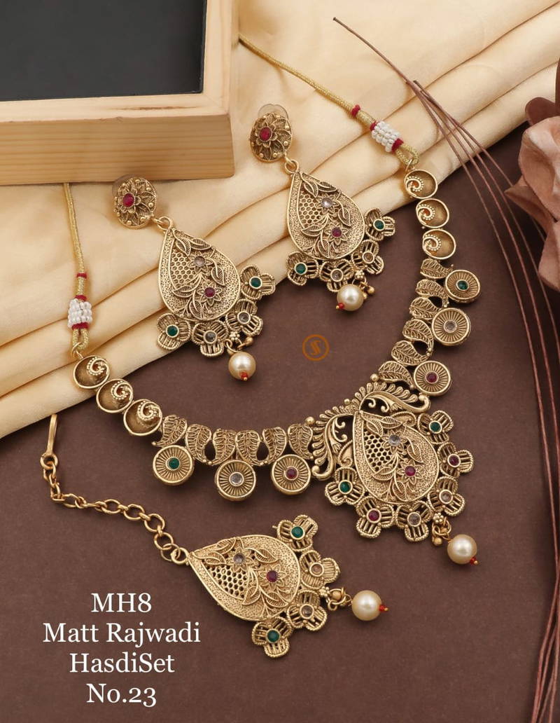 8 MH Golden Plated Matte Rajwadi Hasadi Set Wholesale Shop In Surat
